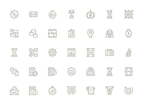 Process Set with 35 Light Line Icons Clean Icon Set Icon Pack for UI Projects vector