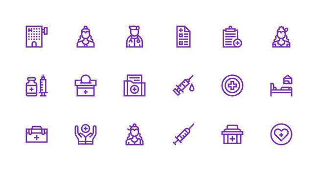 Clinic Design Icons featuring 18 in Strong Stroke Line Style Neat Icon Set vector