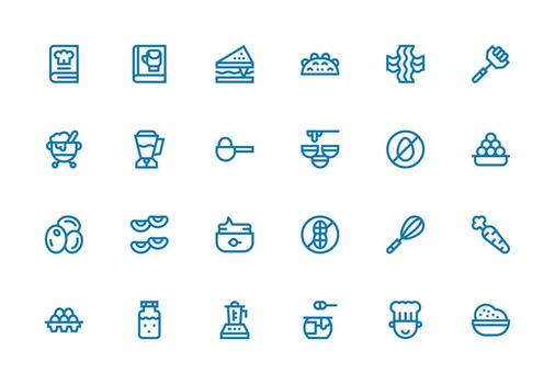 Ingredients Icon Set with 24 Thick Line Line Graphics All Device Compatible Icon Set vector