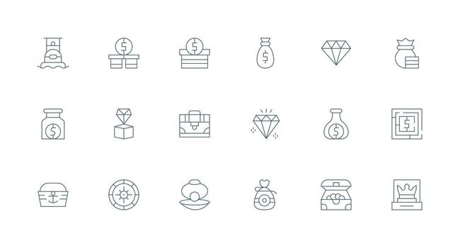 Treasure Icon Set with 18 Minimal Line Graphics Scalable Icon Pack vector