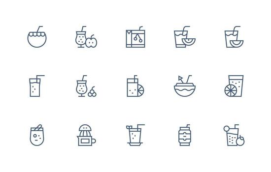 Fruit Juice Set with 15 Regular Line Icons Flat Icon Set vector