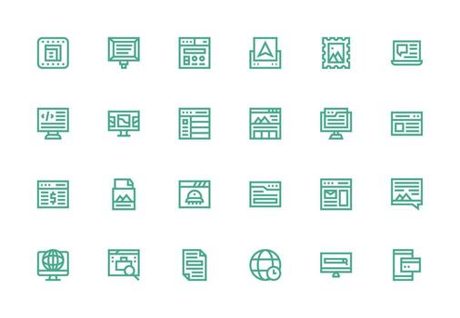 Webpage Icon Set with 24 Thick Line Line Graphics Web Icon Collection vector