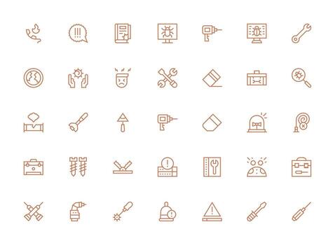 Fix Design Icons featuring 35 in Regular Clean Line Style Sharp Icons for Presentations vector