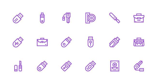 18 Strong Stroke Line Vectors for Portable Storage Theme Detailed Icon Collection for Design Systems