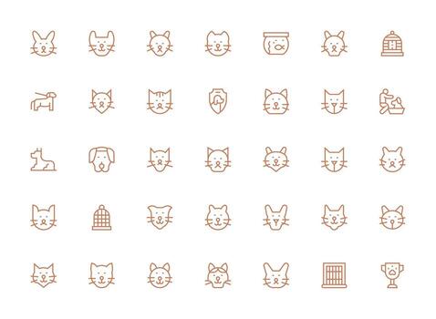 Pet featuring 35 Icons in Regular Clean Line Design Design Ready Icon Set for Teams vector