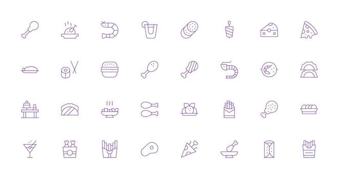 32 Icons for Appetizer in Thin Line Format Detailed Icon Collection for Design Systems vector
