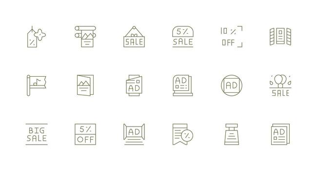 volantes conjunto con 18 mínimo línea íconos agudo íconos para presentaciones vector