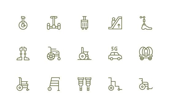 15 Regular Line Vectors for Mobility Theme Complete Icon Bundle for Web Design