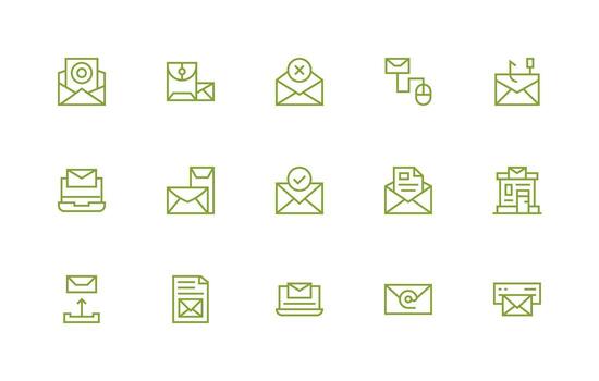 Outbox Design Icons featuring 15 in Regular Line Style Neatly Designed Icons for Web Platforms vector