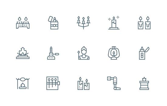 Flame Icon Set with 15 Regular Line Graphics Standard Icon Pack vector
