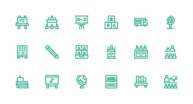 18 Strong Stroke Line Icons for Classroom Graphics Professional Icon Set vector