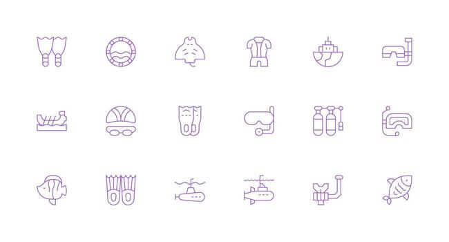 18 Minimal Line Style Icons from Underwater Collection Modern Icon Set vector
