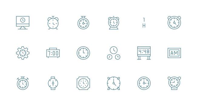 Minimal Line Style Digital Clock Icons with 18 Vectors Complete Icon Bundle for Web Design