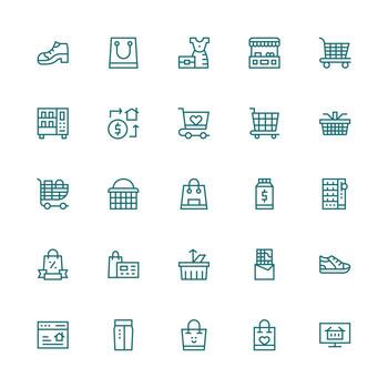 comprar conjunto con 25 medio carrera contorno íconos claro y conciso icono conjunto colección vector