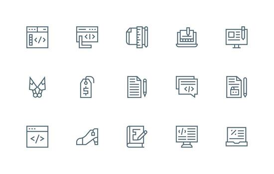 Markup Icon Set with 15 Regular Line Graphics Basic Icon Series vector
