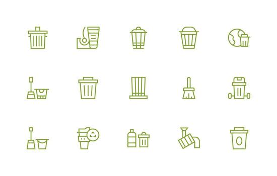 Trash Set with 15 Regular Line Icons Layout Icon Collection vector