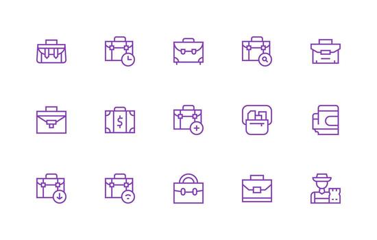 regular línea estilo maletín íconos con 15 vectores glifo icono serie