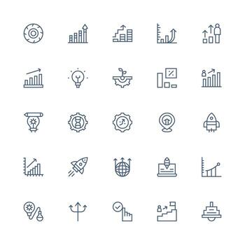 Advancement Icon Set with 25 Medium Stroke Outline Graphics Glyph Icon Series vector
