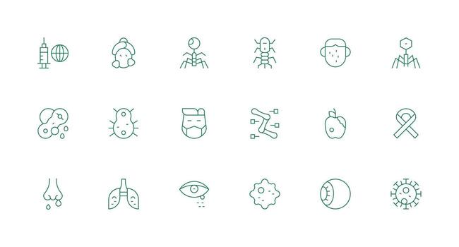 Minimal Line Style Disease Icons with 18 Vectors Complete Icon Set for Mobile Apps