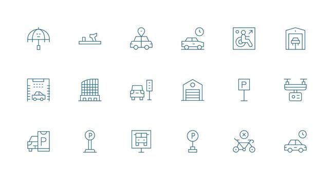 Minimal Line Style Parking Icons with 18 Vectors Icon Set