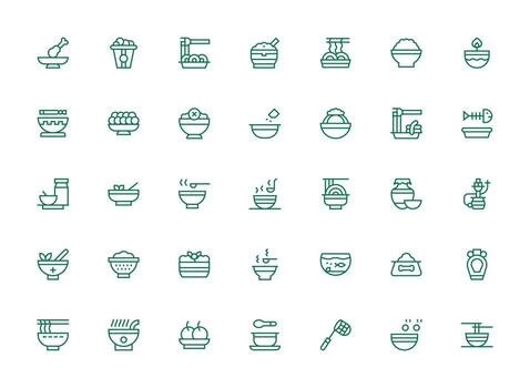 35 Icons for Bowl in Regular Clean Line Format Flexible Icon System for Web Interfaces vector