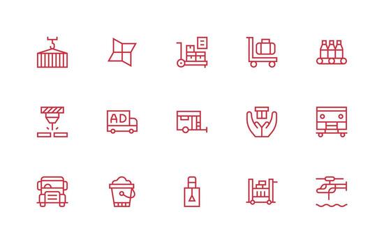 Transporting Icon Collection with 15 Regular Line Designs Organized Glyph Icons for Fast Design vector