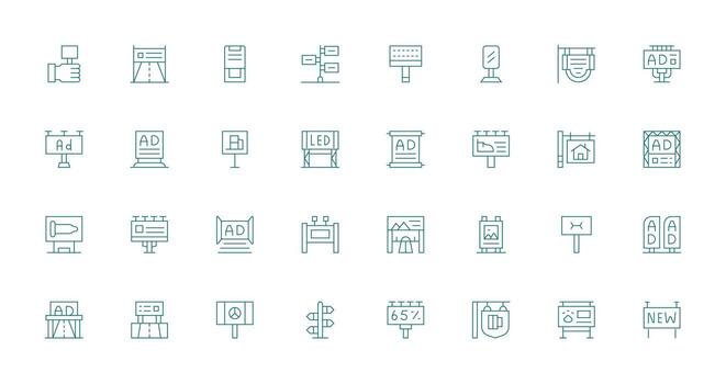 Billboard featuring 32 Icons in Thin Line Design UI Icon Set vector