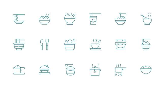 Soup Icon Set with 18 Minimal Line Graphics Quick Access Icons for UI Development vector