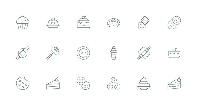 Pastry including 18 Minimal Line Illustrations UI and UX Focused Icon Collection vector