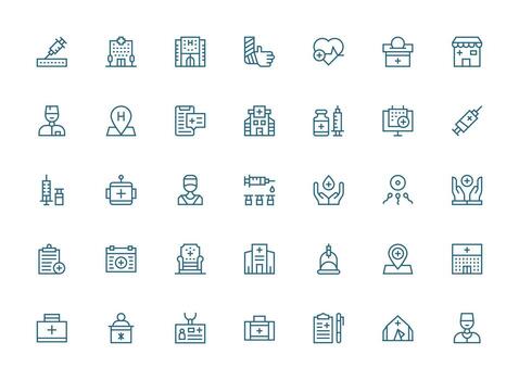 Regular Clean Line Style Clinic Icons with 35 Vectors Lightweight Icon Series for Fast Prototypes