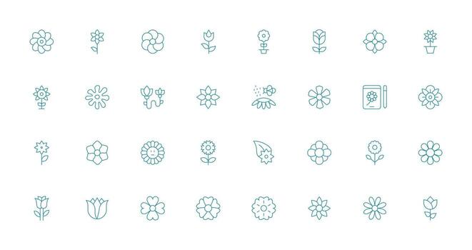 32 Delgado línea íconos para pétalo gráficos versátil icono colección para diseñadores vector