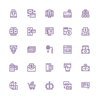 Online Payment Icon Set with 25 Medium Stroke Outline Graphics High-Resolution Icons for Any Platform vector