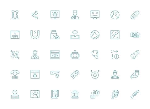 Broken Visual Pack containing 35 Light Line Icons Interface Icons for Daily Use vector