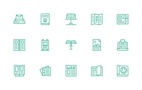 15 Publication Icons in Regular Line Aesthetic UI Icon Set vector
