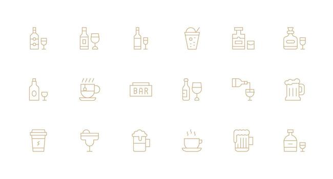 18 mínimo línea estilo íconos desde bebida icono colección monitor icono paquete vector