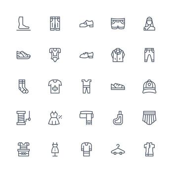 Apparel Icon Set with 25 Medium Stroke Outline Graphics Interface Icons for Daily Use vector