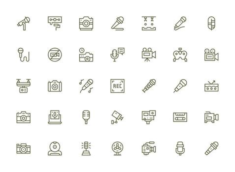 35 Regular Clean Line Style Icons from Recording Collection Complete Icon Bundle for Web Design vector