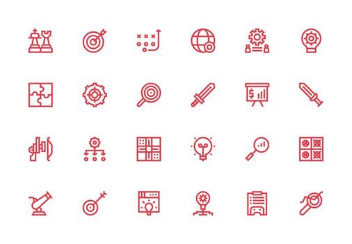 estrategia icono colección con 24 grueso línea línea diseños multi-estilo íconos para creativo proyectos vector