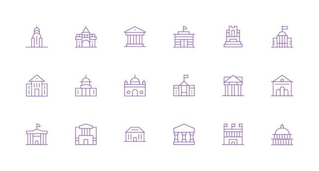 Courthouse Icon Collection with 18 Minimal Line Designs Simple Icons for Interface and Wireframes vector