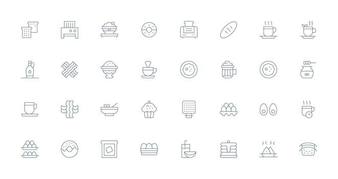 32 Thin Line Vectors for Breakfast Theme Basic Icon Series
