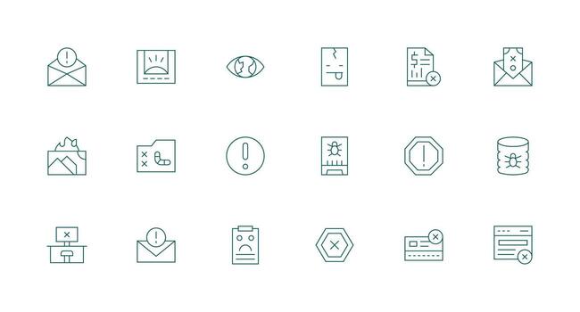 error mensaje icono conjunto con 18 mínimo línea gráficos interfaz íconos para diario utilizar vector