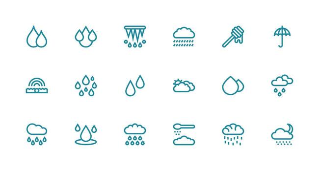 Drizzle Design Icons featuring 18 in Strong Stroke Line Style Reliable Icons for All Interfaces vector