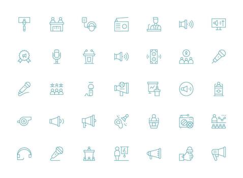 Speaker Set with 35 Light Line Icons Icon Pack for Various Themes vector