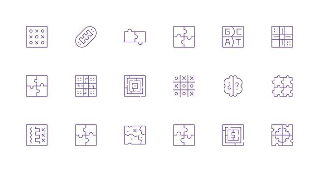 Puzzle Set with 18 Minimal Line Icons Fully Editable Icon Set for Web vector