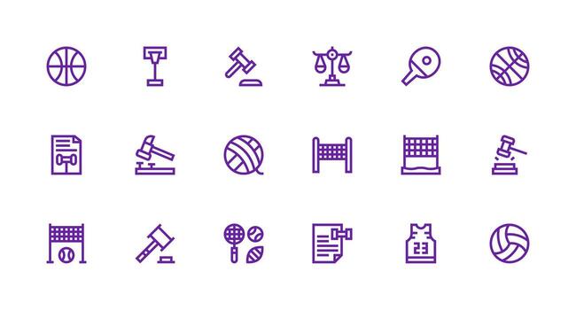 18 Icons for Court in Strong Stroke Line Format Layout Icon Collection vector