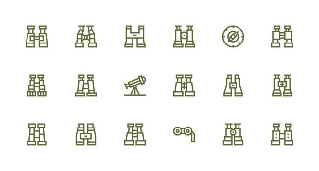 18 Binoculars Icons in Strong Stroke Line Aesthetic Complete Icon Bundle for Web Design vector