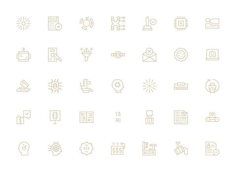 35 Light Line Style Icons from Processing Collection Light Icon Series vector