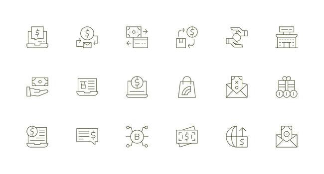 18 Minimal Line Vectors for Digital Payment Theme Icon Set for Web