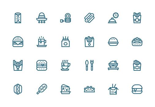 24 Thick Line Line Icons for Dinner Graphics Multi-Style Icon Collection vector