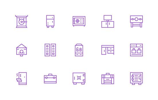 gabinete presentando 15 íconos en regular línea diseño detallado icono colección para diseño sistemas vector